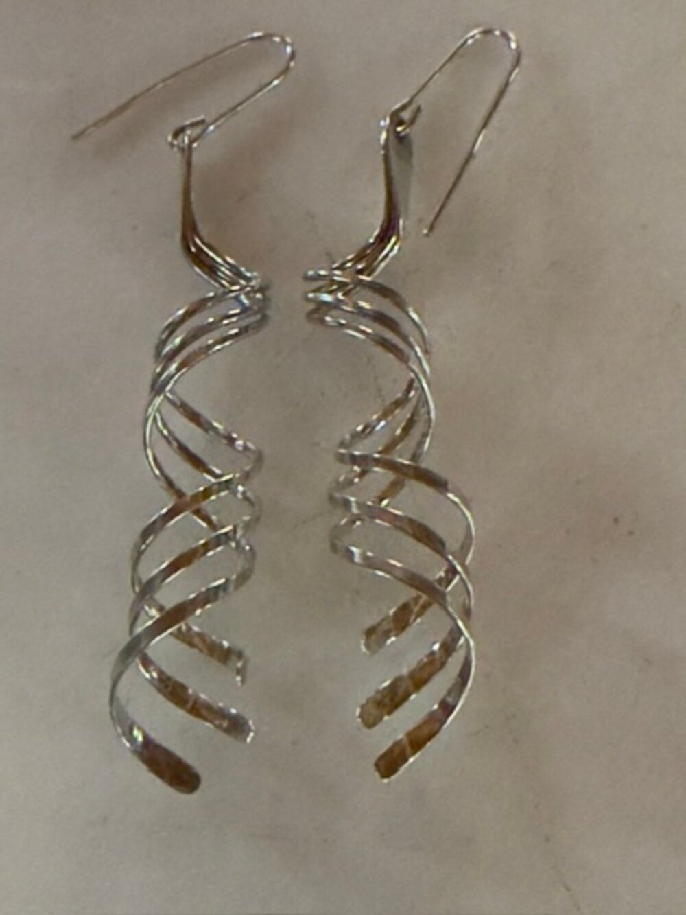 Sterling Silver 925 Double Helix Spiral Lightweight Dainty Dangle Earrings